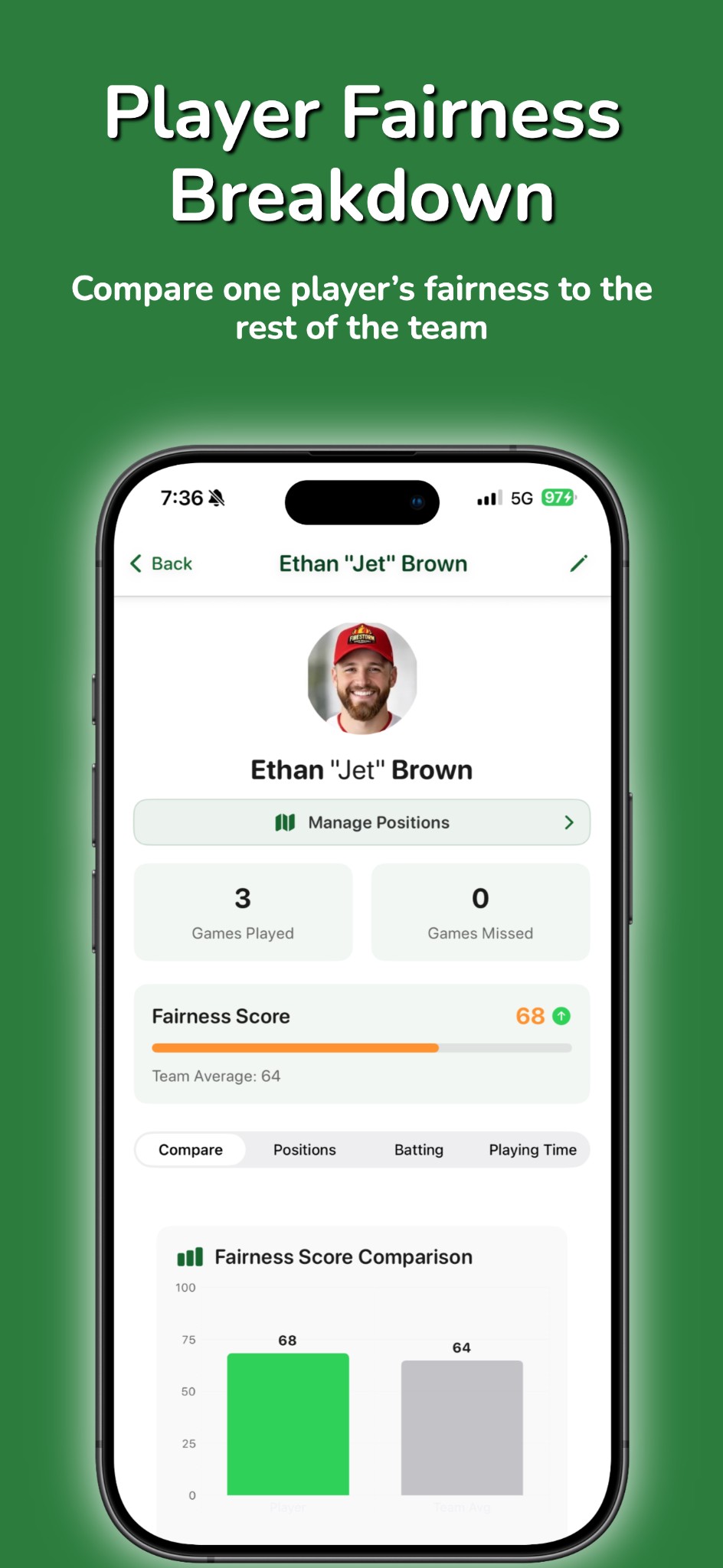 Batting order management screen on iPad.